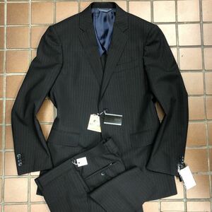  outlet price [ new goods ] super-discount * men's suit stripe suit / black . close navy blue / size M A5/ center Benz no- tuck * lustre stripe *