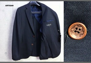 新品アルチザン 春夏 日本製 ウール リネン ジャージー ジャケット/M/紺 定価8.2万円/ARTISAN MEN