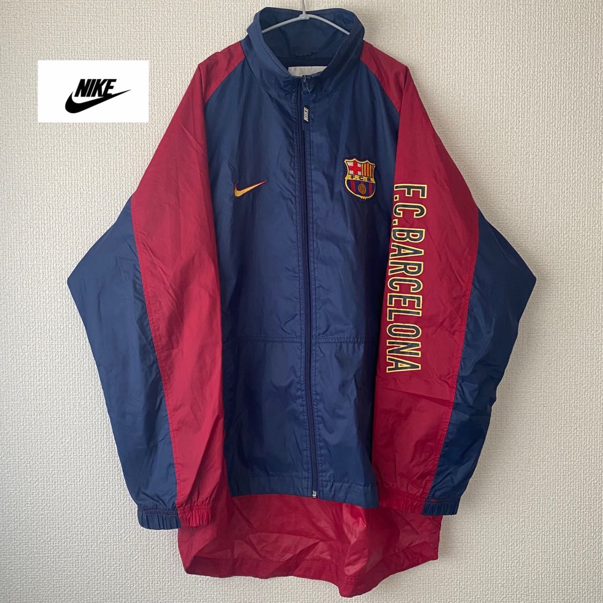 NIKE 90s 銀タグ テニスロゴ ナイロンジャケット ワッペン ネイビー 赤