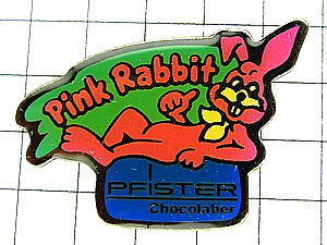 ピンバッジ・ピンクのウサギ兎◆フランス限定ピンズ◆レアなヴィンテージものピンバッチ