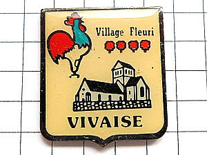 ピンバッジ・ニワトリ鶏と教会の紋章◆フランス限定ピンズ◆レアなヴィンテージものピンバッチ