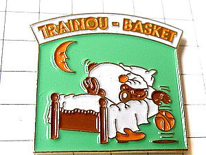 ピンバッジ・三日月ベッドの上でバスケ球◆フランス限定ピンズ◆レアなヴィンテージものピンバッチ