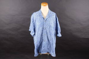 YF3915 縫製業者リメイク オープンカラーシャツ 開襟 半袖 着物 染め 絞り 青 白 夏向け