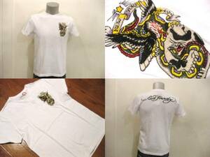 本物 新品 Ed Hardy エドハーディー 刺繍 半袖 Tシャツ ホワイト M