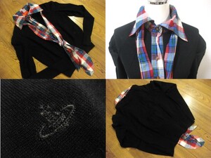 本物 名作 Vivienne Westwood ヴィヴィアンウエストウッド チェック柄 オーブ刺繍 カーディガン 1