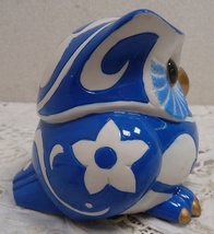 (☆BM)陶器製 ふくろう 貯金箱 梟 ミミズク 青いフクロウ 高さ9㎝ 置物 オブジェ レトロ 鳥 動物_画像6