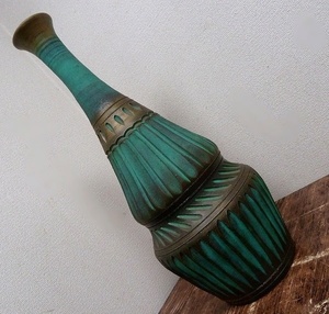 (☆BM)☆[SALE]ITALY/イタリア製/陶器製 花瓶 壺 オブジェ 高さ66㎝/8kg アンティーク レトロ ヴィンテージ調 グリーン 緑 アート 