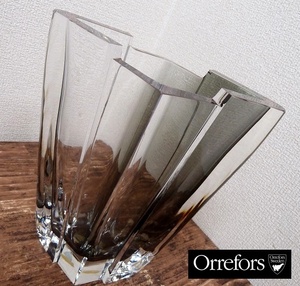 (☆BM)【感謝特別価格】Sweeden/スウェーデン製 Orrefors/オレフォス ガラス モノトーン フラワーベース 花瓶 3.2kg 花器 シンプル 