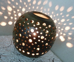 (☆BM)☆[SALE]陶器製 行燈 あんどん 和風 ナイトスタンド 高さ24㎝ 丸形 和室 フロア ランプ 照明 行灯 間接照明 透かし アートモダン