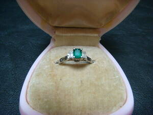 * Vintage emerald diamond ring platinum made inspection Showa era *