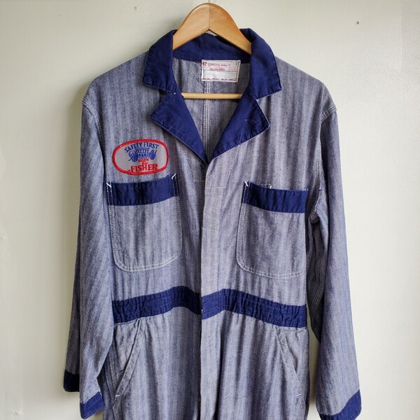 915◆吉田鋼太郎着用【推しの子】60s UNIVERSAL OVERALL ユニバーサルオーバーオール size42 ツートン ヘリンボーン HBT つなぎ vintage