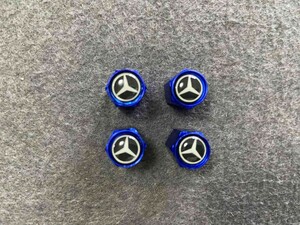 ★メルセデス・ベンツ BENZ★415★ブルー★車のタイヤバルブキャップカバー 4個セット 六角 エアバルブキャップ バルブノズルカバー