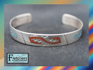  Indian jewelry Navajo group author Ray B work chip in Ray turquoise sterling silver bangle bracele d3