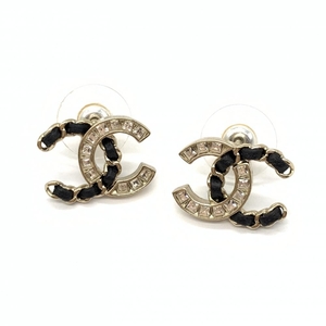CHANEL Chanel B20C here Mark earrings rhinestone chain motif lady's accessory black black silver control RT28122