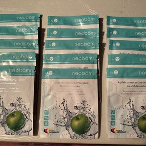 Neobmi ヒアルロン フェイス マスク、リンゴ幹細胞入り高用量クロス マスク15枚（ドイツ製）
