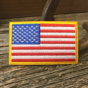 星条旗 刺繍 ワッペン 黄色のフチ ◆ アメリカ国旗 パッチ USA CAWP9