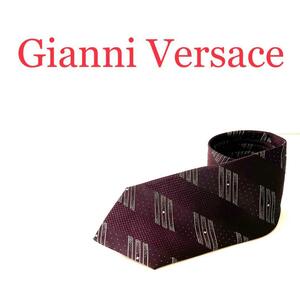 １円　Gianni Versace バーガンディー　柄ネクタイ　メンズ