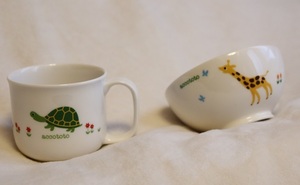  Kawai i! unused goods!NIKKO Nikko accototoakototo for children tableware mug . tea .. set ( on image exists 2 piece set ) turtle giraffe 