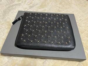 美品 ジミーチュウ JIMMY CHOO iPadケース 小物入れ スタースタッズ レザー 黒