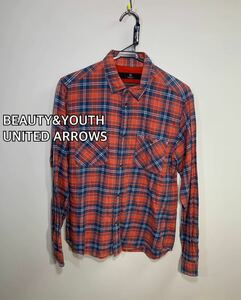 ■BEAUTY&YOUTH■UNITED ARROWS ユナイテッドアローズ　チェック長袖シャツ: L☆TS-95