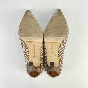 MANOLO BLAHNIK マノロ ブラニク 36.5 23.5 パンプス ヒール ポインテッドトゥ ゼブラ柄 スエードレザー 本革 ベージュ系/ZB312の画像3