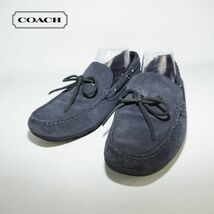 美品 COACH コーチ 26.0 デッキシューズ ドライビングシューズ 本革 スエードレザー メンズ 紺 ネイビー/AC205_画像1