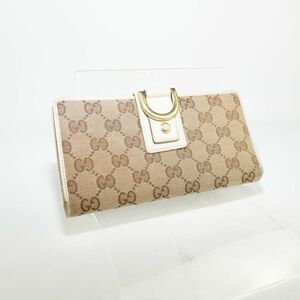 GUCCI グッチ 長財布 アビー GGキャンバス ゴールド金具 本革 レザー 茶色 ブラウン@DC92