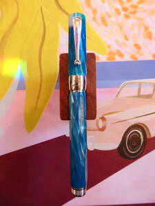 ◆【希少】モンテグラッパ　イタリアンプレシャスセルロイド製　シンフォニー　ブルー万年筆　ペン先：18K750 ソリッドゴールドF