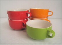 両手スープカップ　5個まとめて　マグカップ　赤　オレンジ　グリーン　サイズ：外径11×H7㎝　/19N3.16-29_画像1
