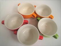 両手スープカップ　5個まとめて　マグカップ　赤　オレンジ　グリーン　サイズ：外径11×H7㎝　/19N3.16-29_画像4