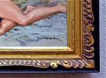 時代物油彩画　作者不詳サインはあるが姓名が分からない　仮タイトル「横たわる裸婦」金彩のアンティークな額_画像9