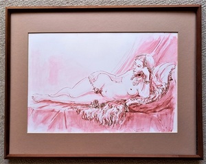 外国人画家　J　Coffield　ペン画　PARIS 74　綺麗な裸婦像です