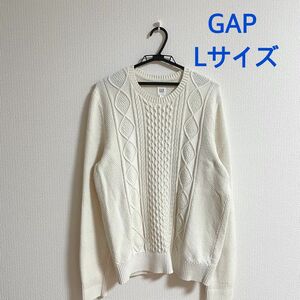 GAP ギャップ セーター ニット ケーブル メンズ L 白 ホワイト アイボリー ニットセーター