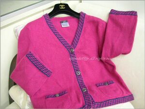  Chanel beautiful goods * pretty short cardigan cashmere thin 100% pink × navy 