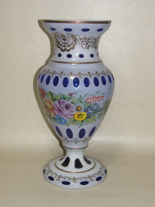 ボヘミアグラス　飾りツボ　花器　ハンドペイント　きせ硝子　オリジナルケース　