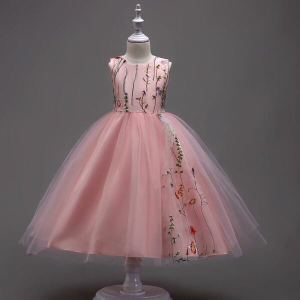 170cm子供ドレス 発表会 結婚式 ロング 上品 キッズドレス 女の子 フォーマルドレス 刺繍 ジュニア ドレス ピアノ コンクール ピンク