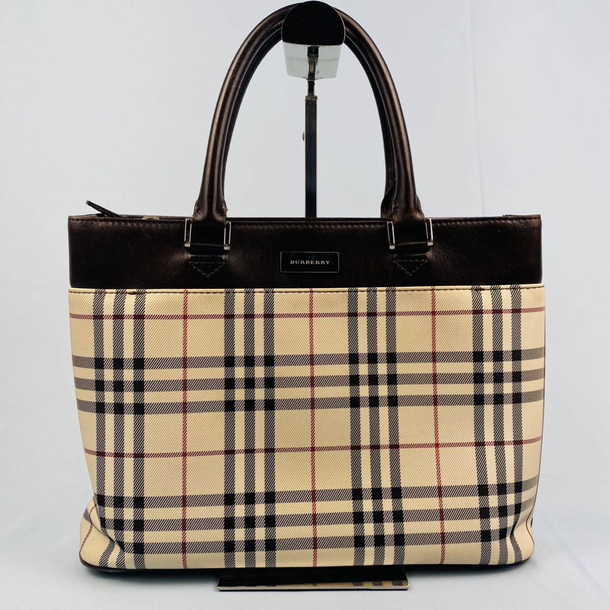 訳あり】 超希少！BURBERRY 茶色 ノバチェック レザー ハンドバッグ