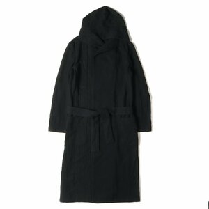 Yohji Yamamoto Ys ヨウジヤマモト コート フーデッド ナイロン混 ウール レーヨン ダブルブレスト ロング POUR HOMME ブラック 黒 2