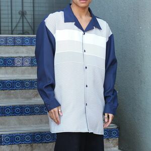 USA VINTAGE MONTIQUE OPEN COLLAR OVER DESIGN SHIRT/アメリカ古着オープンカラーオーバーデザインシャツ