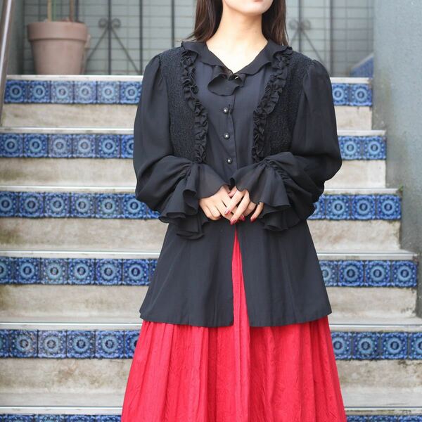 EU VINTAGE LAYARD DESIGN FRILL BLOUSE/ヨーロッパ古着レイヤードデザインフリルブラウス