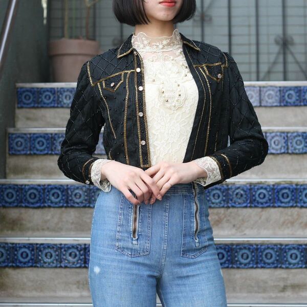 *SPECIAL ITEM* USA VINTAGE samantha BEADS DESIGN SILK JACKET/アメリカ古着ビーズデザインシルクジャケット