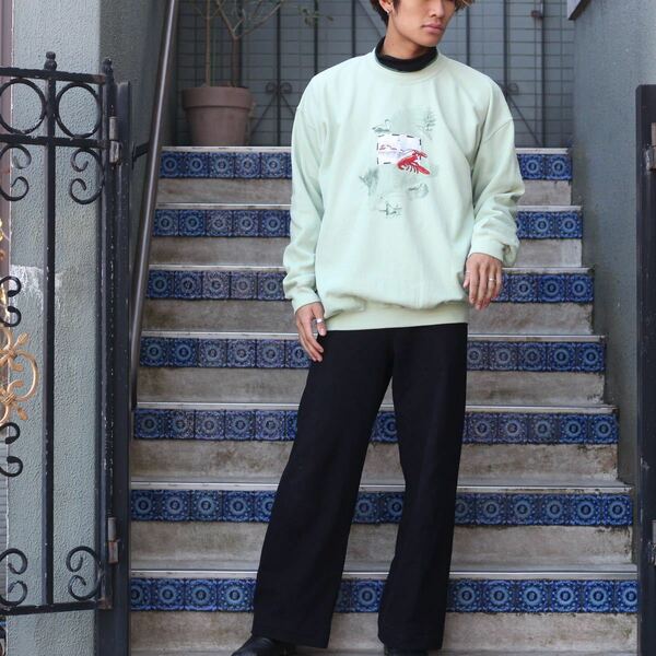 USA VINTAGE top stitch LOBSTER EMBROIDERY DESIGN OVER SWEAT SHIRT/アメリカ古着ロブスター刺繍デザインオーバースウェット