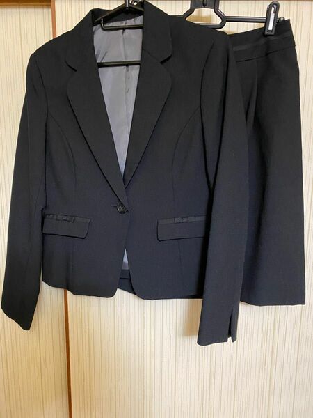 Nissen ニッセン　リボンデザインスカートスーツ　11号　L 黒　ブラック