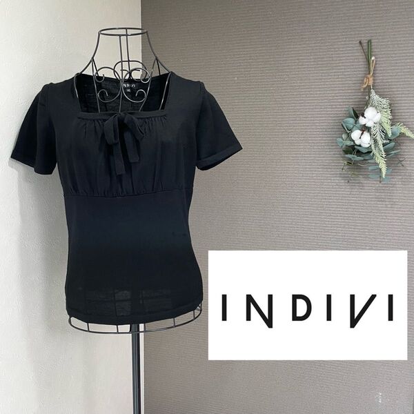 INDIVI インディヴィ 半袖ニット 大きいサイズ ウール100
