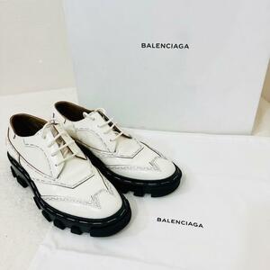 【激レア】 美品 BALENCIAGA バレンシアガ スペイン発　厚底ローファー　レディース　革靴　ステッチレースアップ　結婚式　24.5cm　