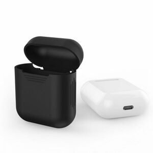 Airpods シリコン製 ソフトケースカバー ブラック 黒 充電可能 エアポッド apple アップル Lightning