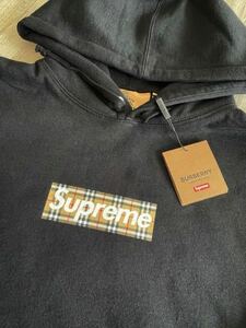 22SS 海外 正規 新品未使用 Supreme Burberry Box Logo Hooded Sweatshirt Black M シュプリーム バーバリー ボックス ロゴ Tシャツ