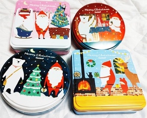 ゴンチャロフ クリスマス サンタクロース 空き缶 小物入れ 四角&丸 4種セット