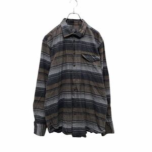 human nature 長袖 ボーダー柄 シャツ XXL グレー ブラウン ビッグサイズ 厚手 古着卸 アメリカ仕入 a503-5653