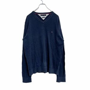 TOMMY HILFIGER コットンニット Lサイズ トミーヒルフィガー セーター 紺 ネイビー 古着卸 アメリカ仕入 a503-5806